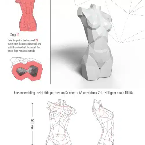 Papercraft de buste de femme en origami 3D