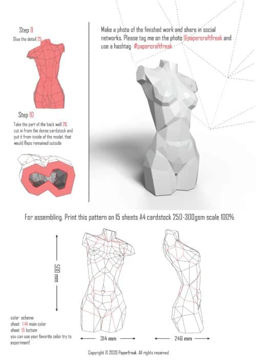 Papercraft weiblicher Körper in origami 3D