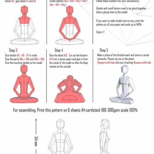 Papercraft yoga girls in origami