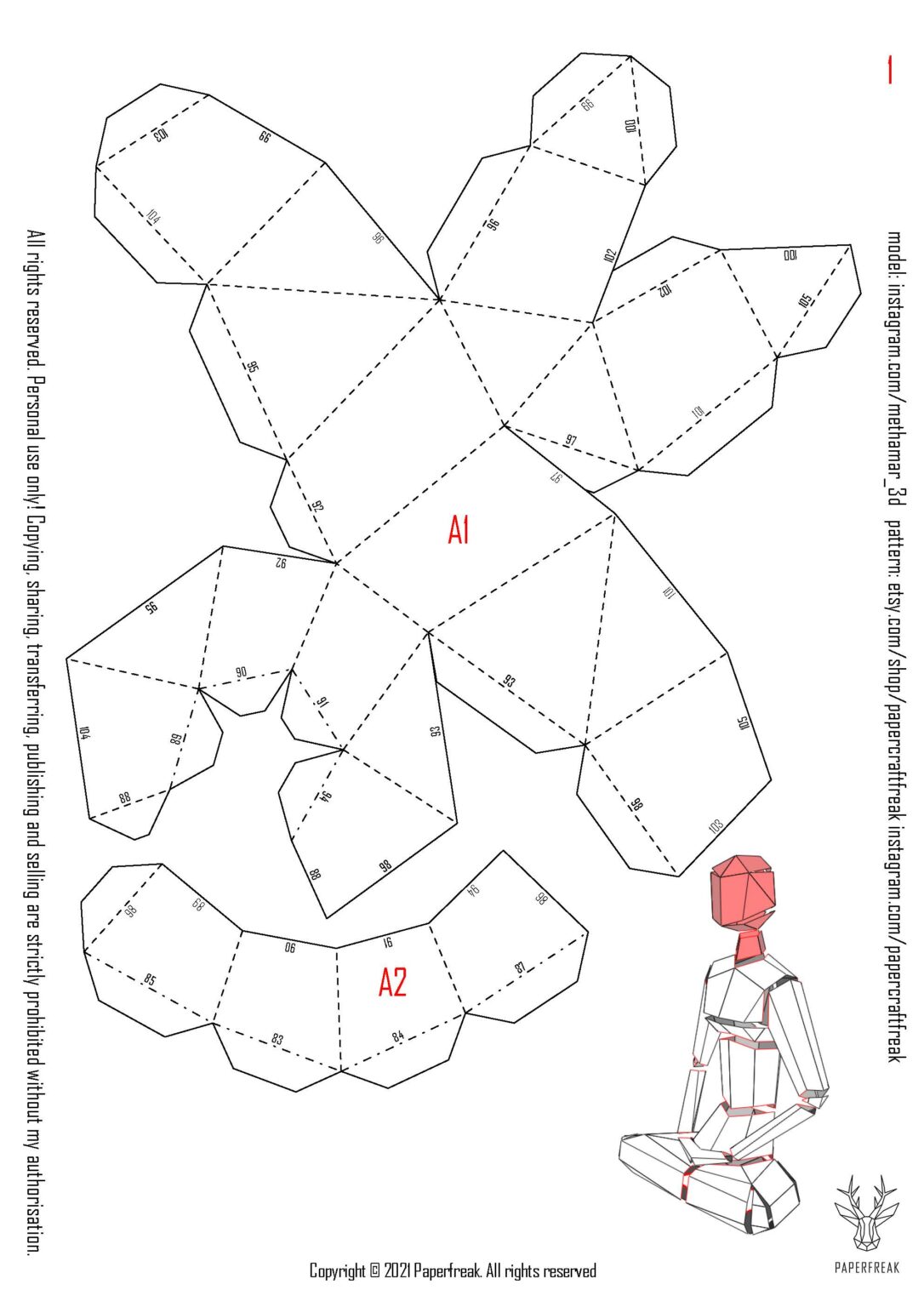 Papercraft of girls meditating vipassana in 3D origami Papercraft of girls meditating vipassana in 3D origami