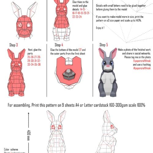 Papercraft di coniglio carino in origami 3D