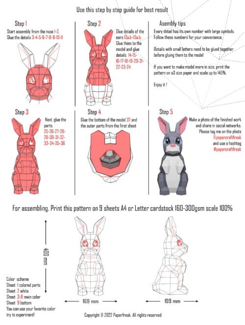 Papercraft di coniglio carino in origami 3D