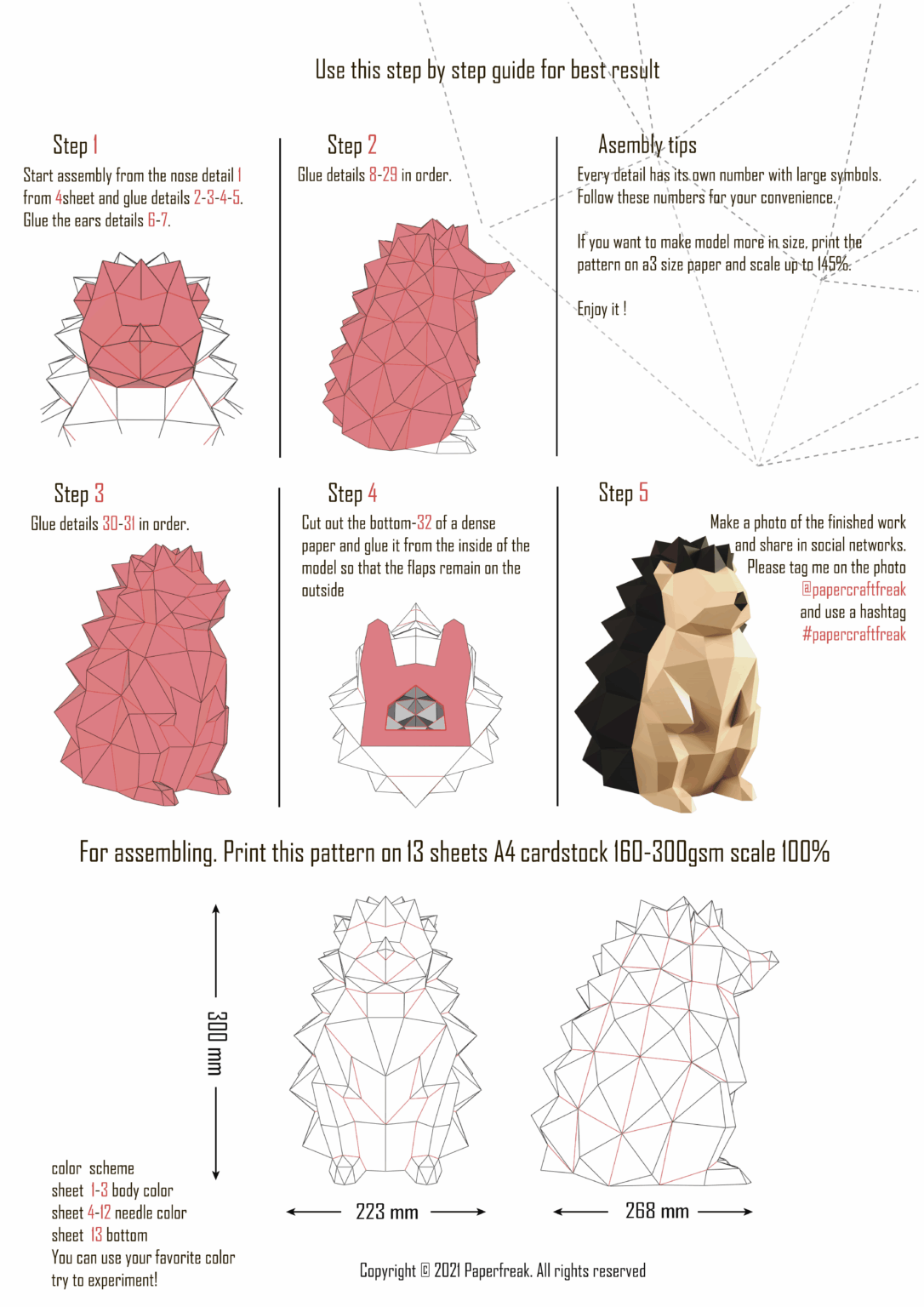 Papercraft di riccio in origami 3D Papercraft di riccio in origami 3D