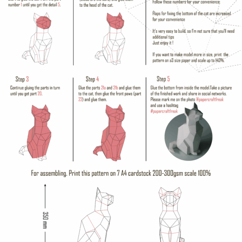 Papercraft de chat assis en origami 3D