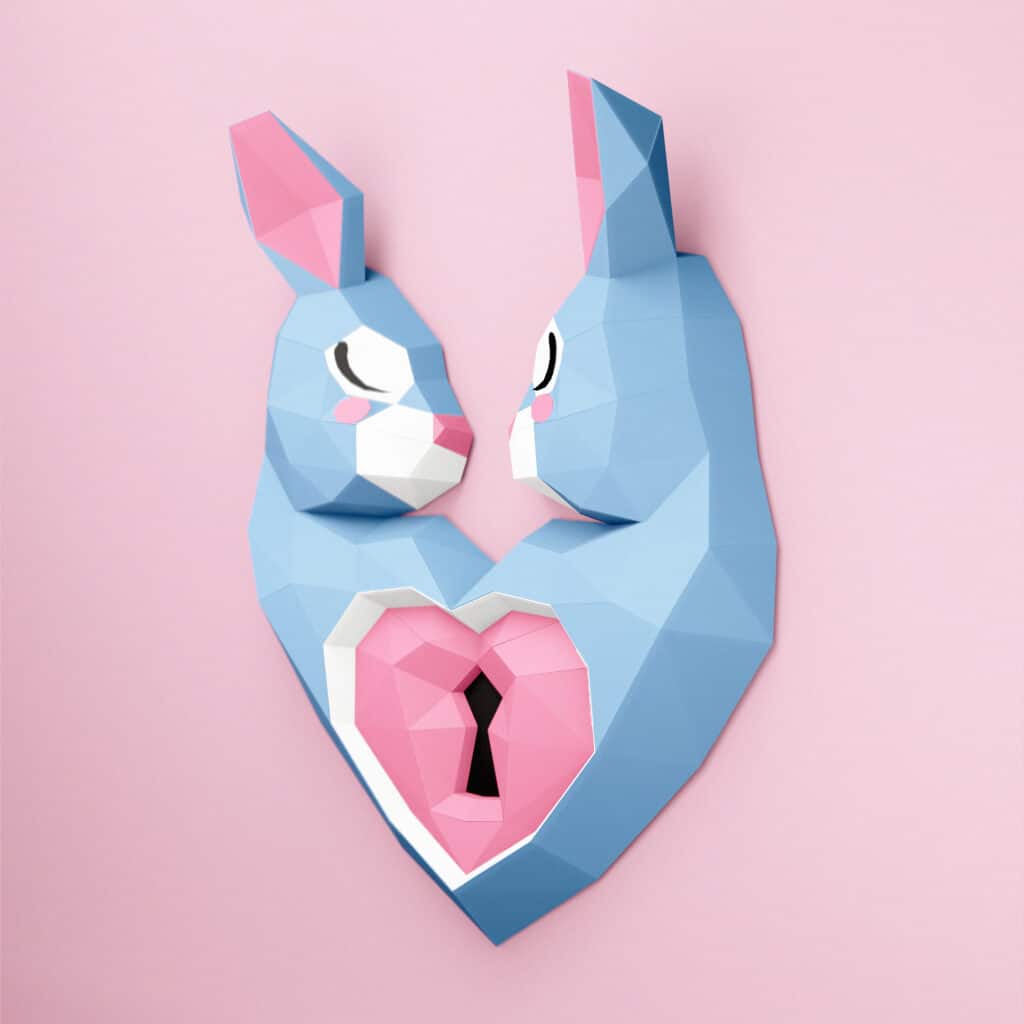 Papercraft de lapin cœur en origami 3D