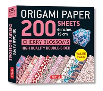 Origami Paper Cherry Blossoms – 200 feuilles double-face motifs fleurs de cerisier (15 cm)
