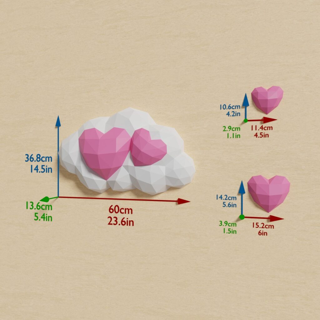 Papercraft de cœurs dans un nuage en origami 3D Papercraft de cœurs dans un nuage en origami 3D