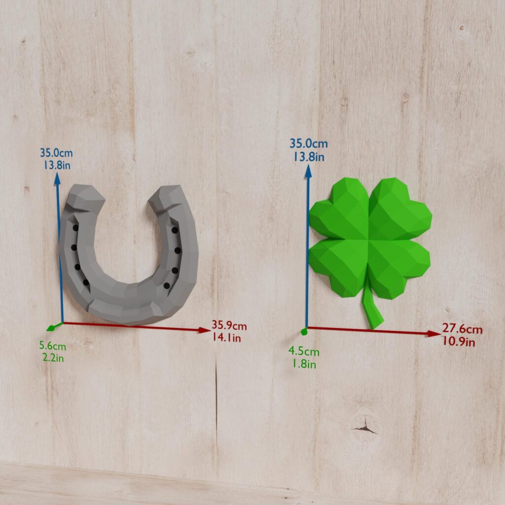 Papercraft de herradura y trébol en origami 3D