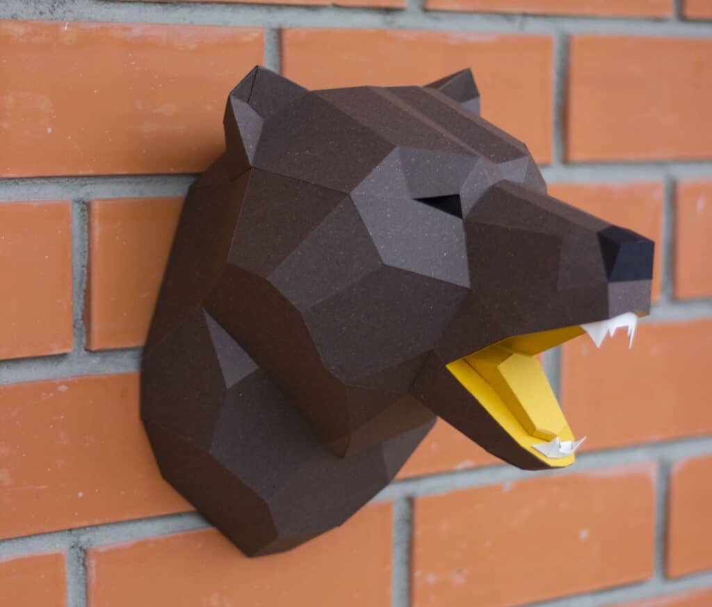 Papercraft de cabeça de urso em origami 3D Papercraft de cabeça de urso em origami 3D