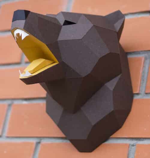 Tête de trophée ours en papercraft 3D