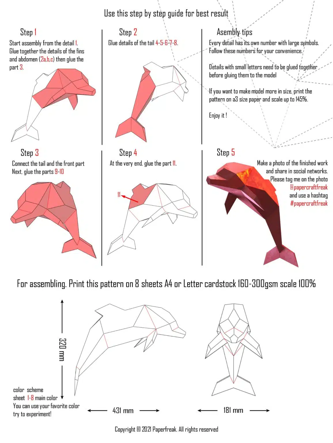 Papercraft eines Delfins in 3D-Origami Papercraft eines Delfins in 3D-Origami