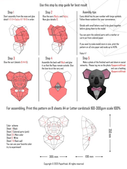 Koala en costume en papercraft 3D