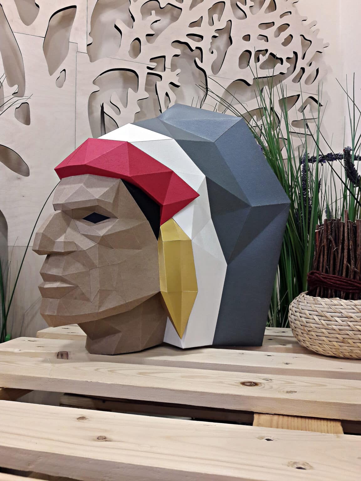Papercraft of Native American chief in 3D origami