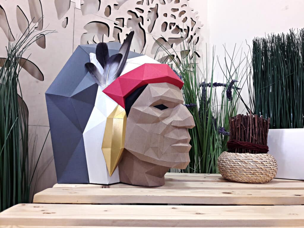 Papercraft of Native American chief in 3D origami