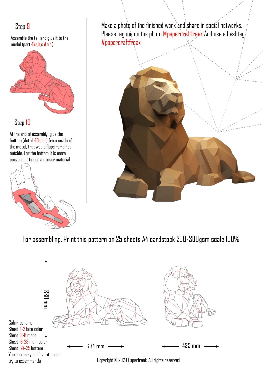 Papercraft di leone sdraiato in origami 3D Papercraft di leone sdraiato in origami 3D