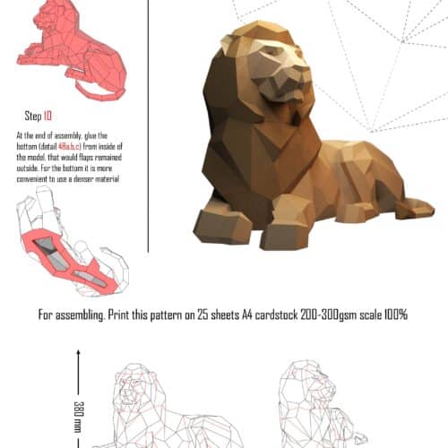 Lion couché en papercraft 3D