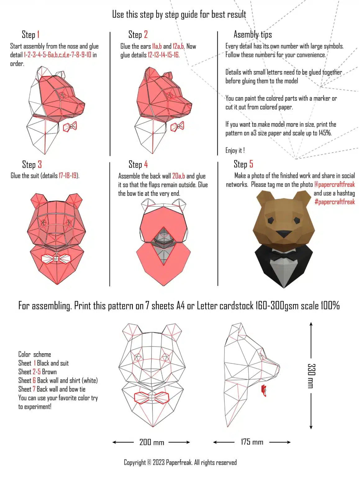 Papercraft de l'ours en costume en origami 3D Papercraft de l'ours en costume en origami 3D
