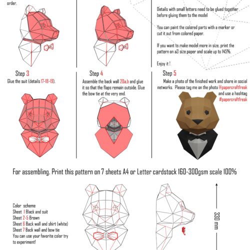 Ours en costume papercraft 3D