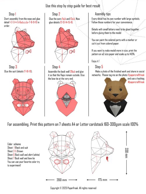 Ours en costume papercraft 3D