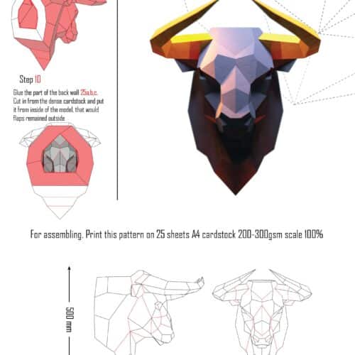 Tête de taureau en papercraft 3D