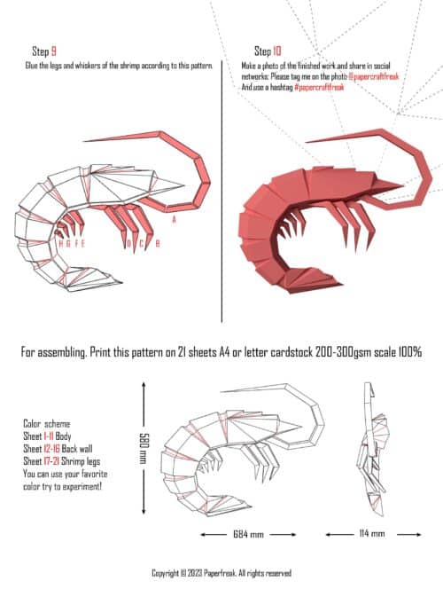 Crevette en papercraft 3D