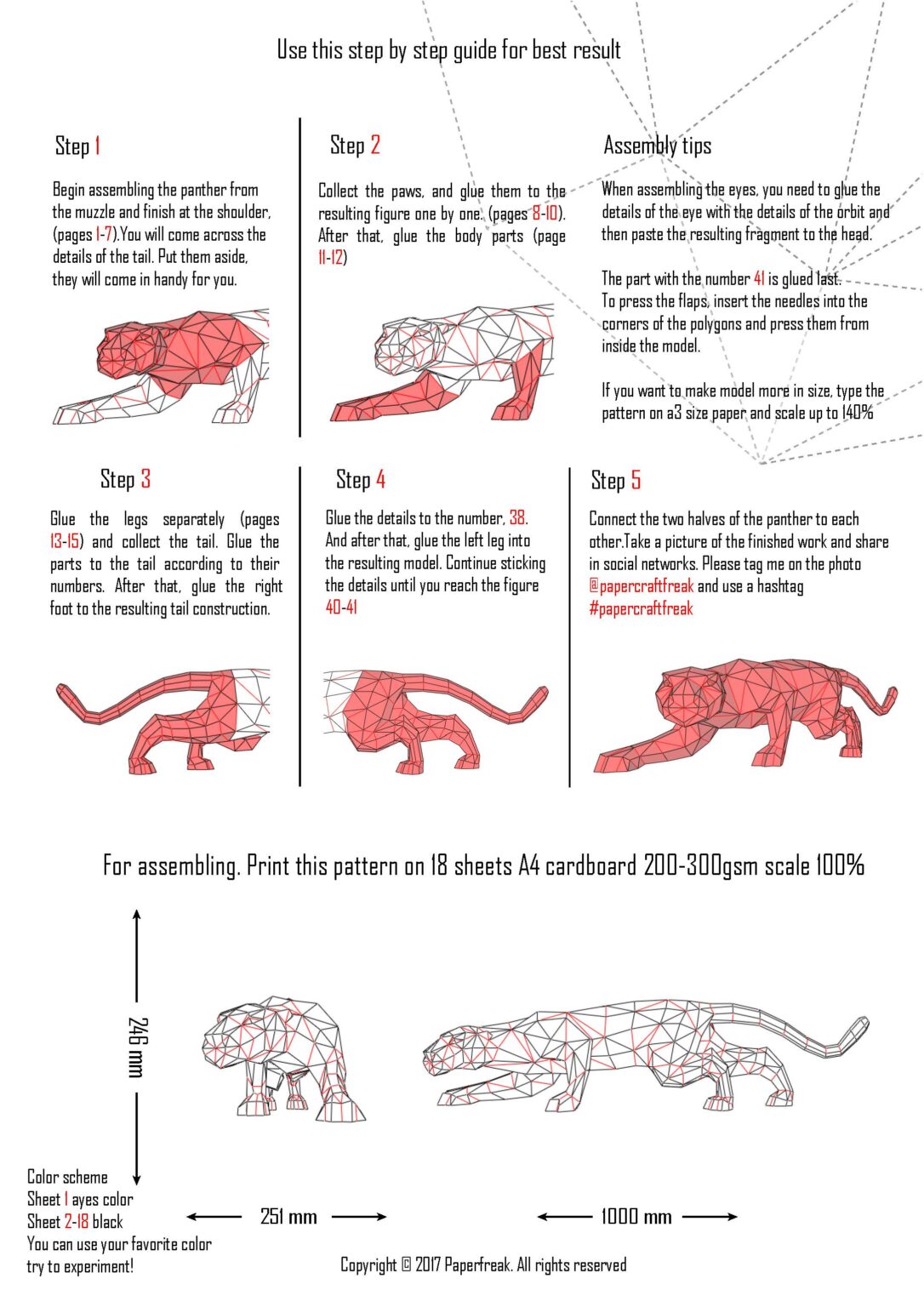 Papercraft de pantera em origami 3D Papercraft de pantera em origami 3D