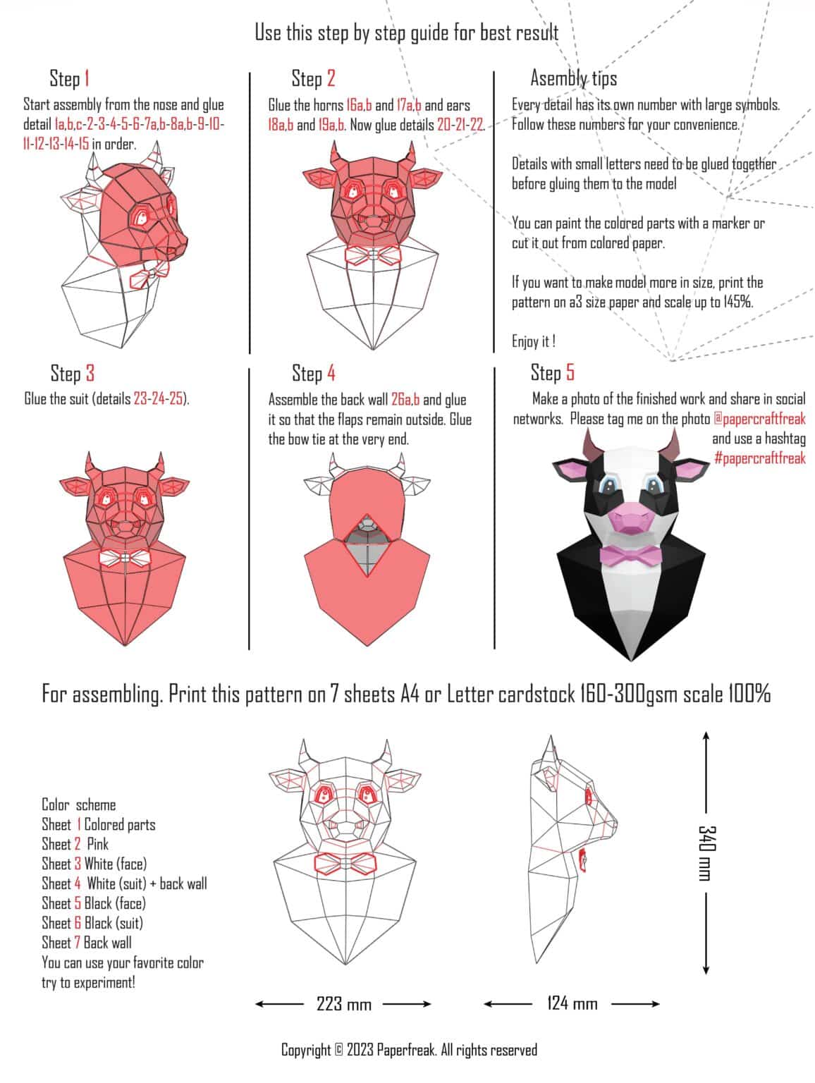 Papercraft de taureau en costume en origami 3D