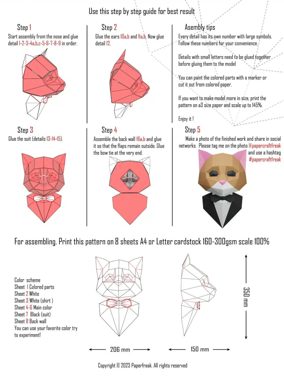 Papercraft einer Katze im Anzug in 3D Origami Papercraft einer Katze im Anzug in 3D Origami