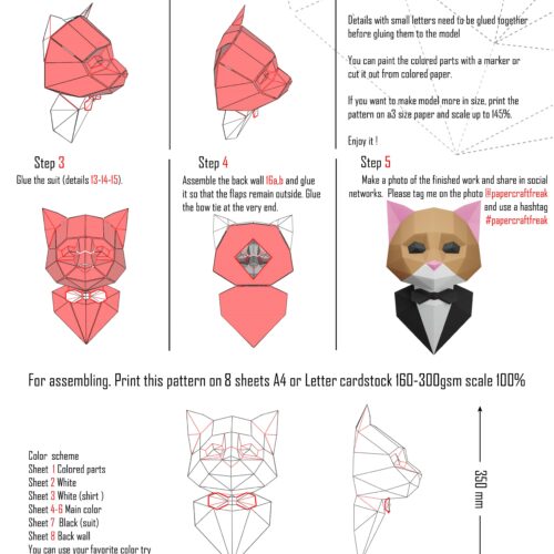 Chat en costume papercraft 3D
