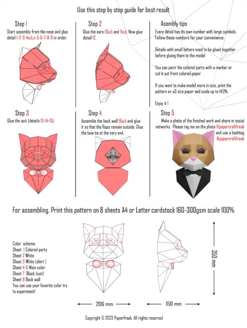 Chat en costume papercraft 3D