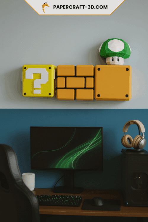 Blocs rétro gaming de Mario en papercraft 3D