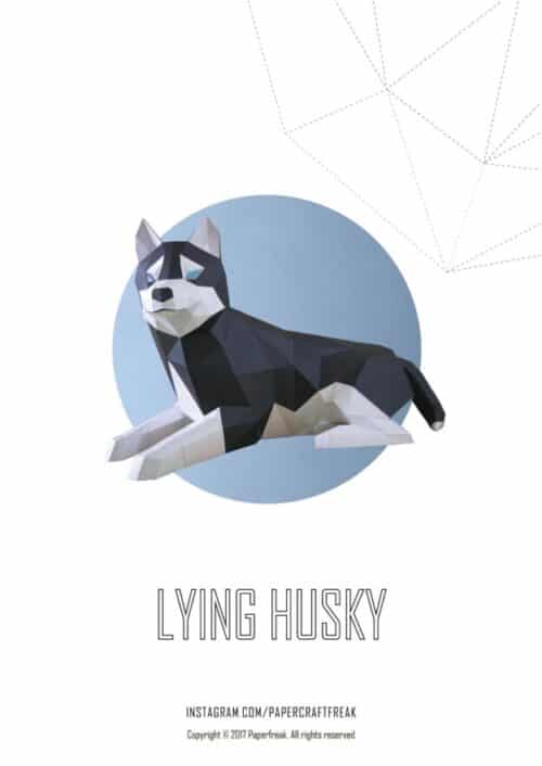 Husky allongé en papercraft 3D