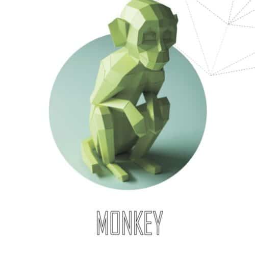 Singe assis en papercraft 3D