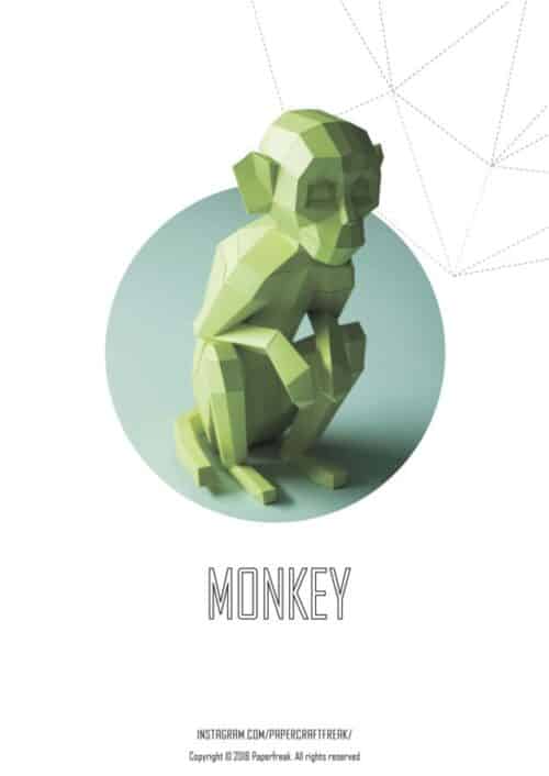 Singe assis en papercraft 3D