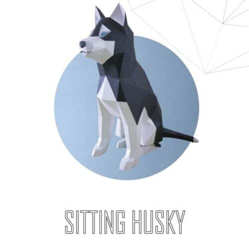 Husky allongé en papercraft 3D