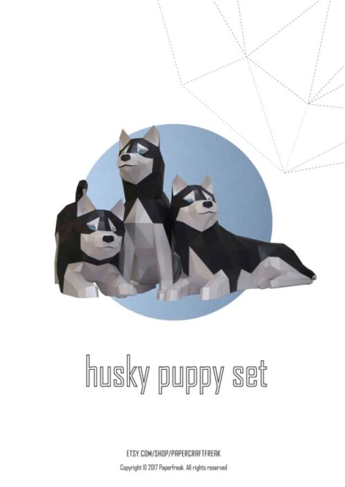 Husky allongé en papercraft 3D