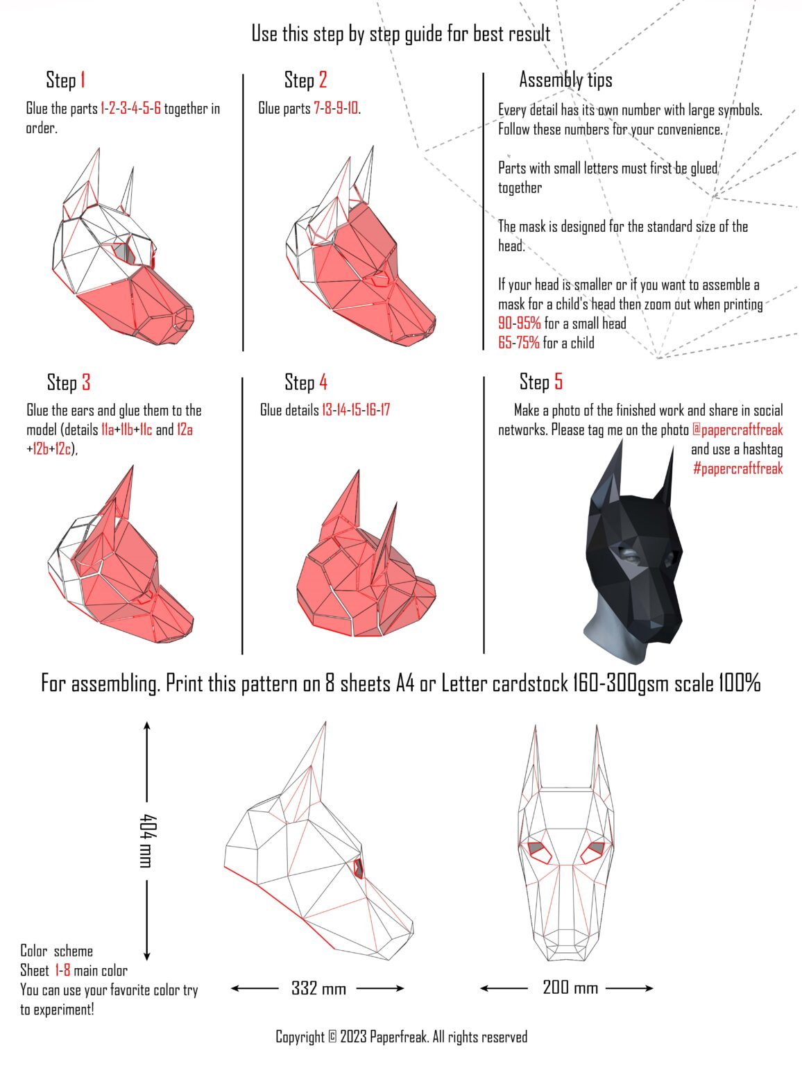 Papercraft Dobermann Helm Maske in Origami 3D Papercraft Dobermann Helm Maske in Origami 3D