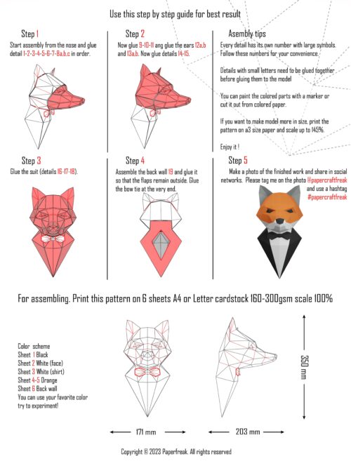 Papercraft 3D renard en costume