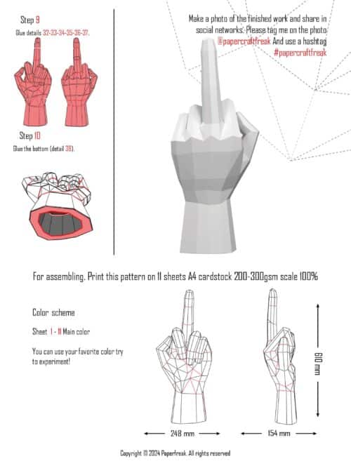 Papercraft 3D doigt d'honneur