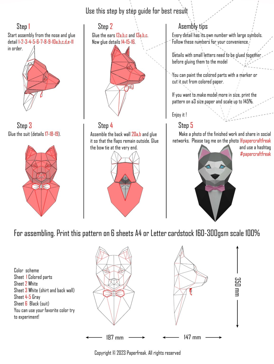 Papercraft de husky em origami 3D Papercraft de husky em origami 3D