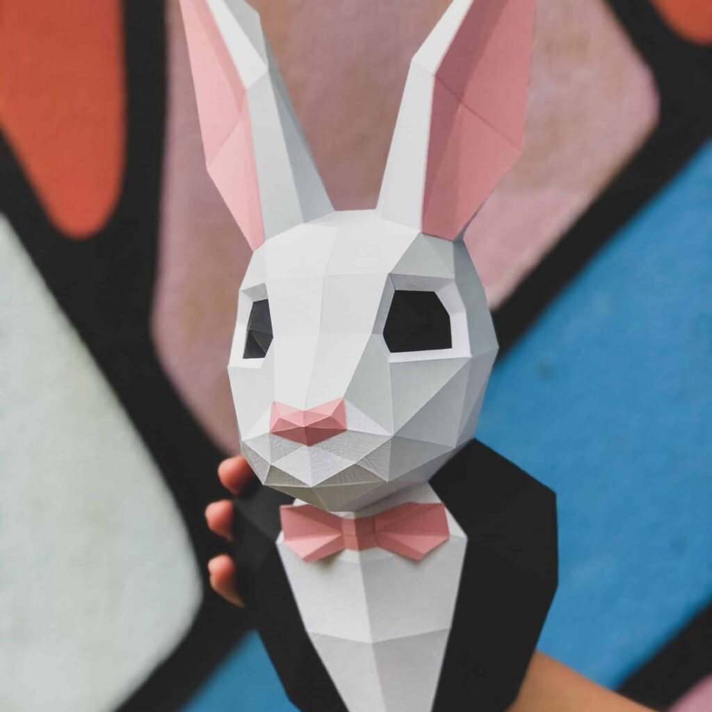 Lapin en costume en papercraft 3D