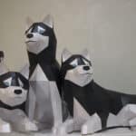 Papercraft de husky allongé en origami 3D