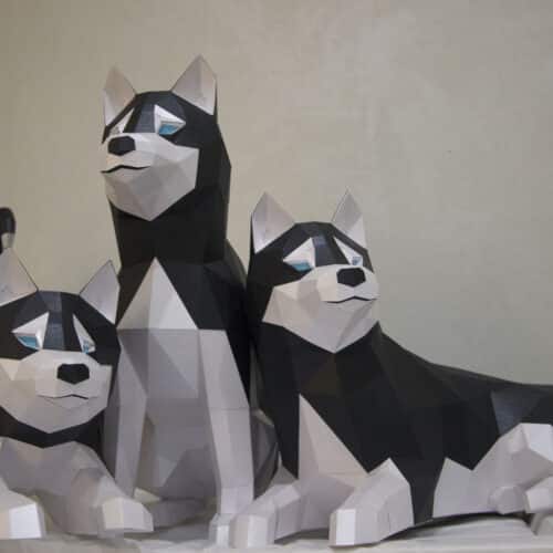 Husky allongé en papercraft 3D