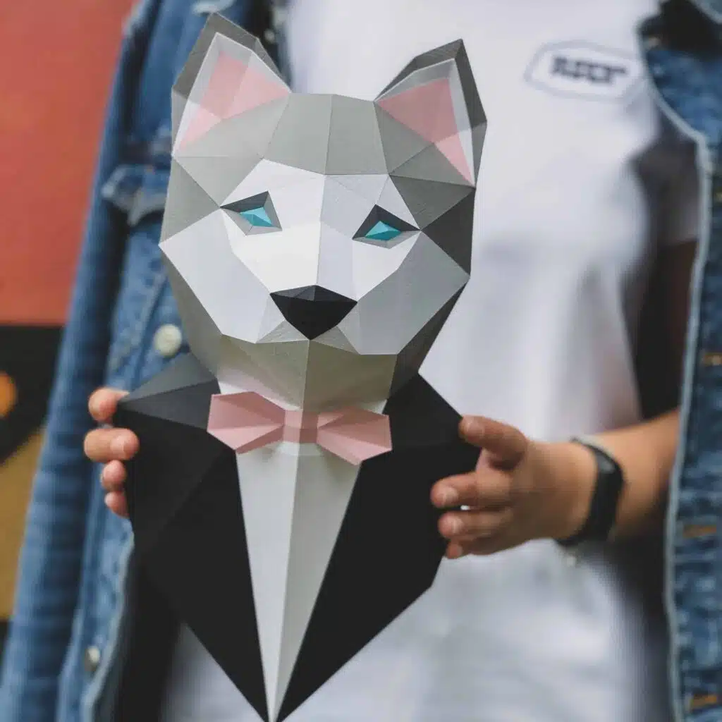 Sculpture chien husky en papercraft 3D