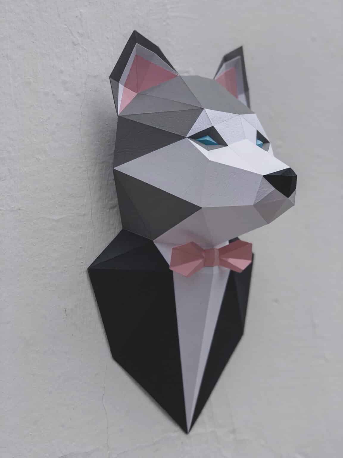 Papercraft de husky em origami 3D Papercraft de husky em origami 3D