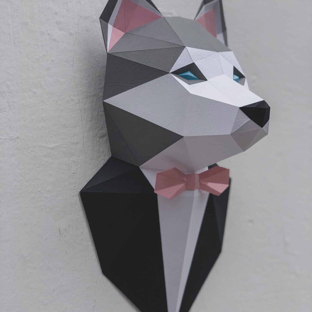 Sculpture chien husky en papercraft 3D