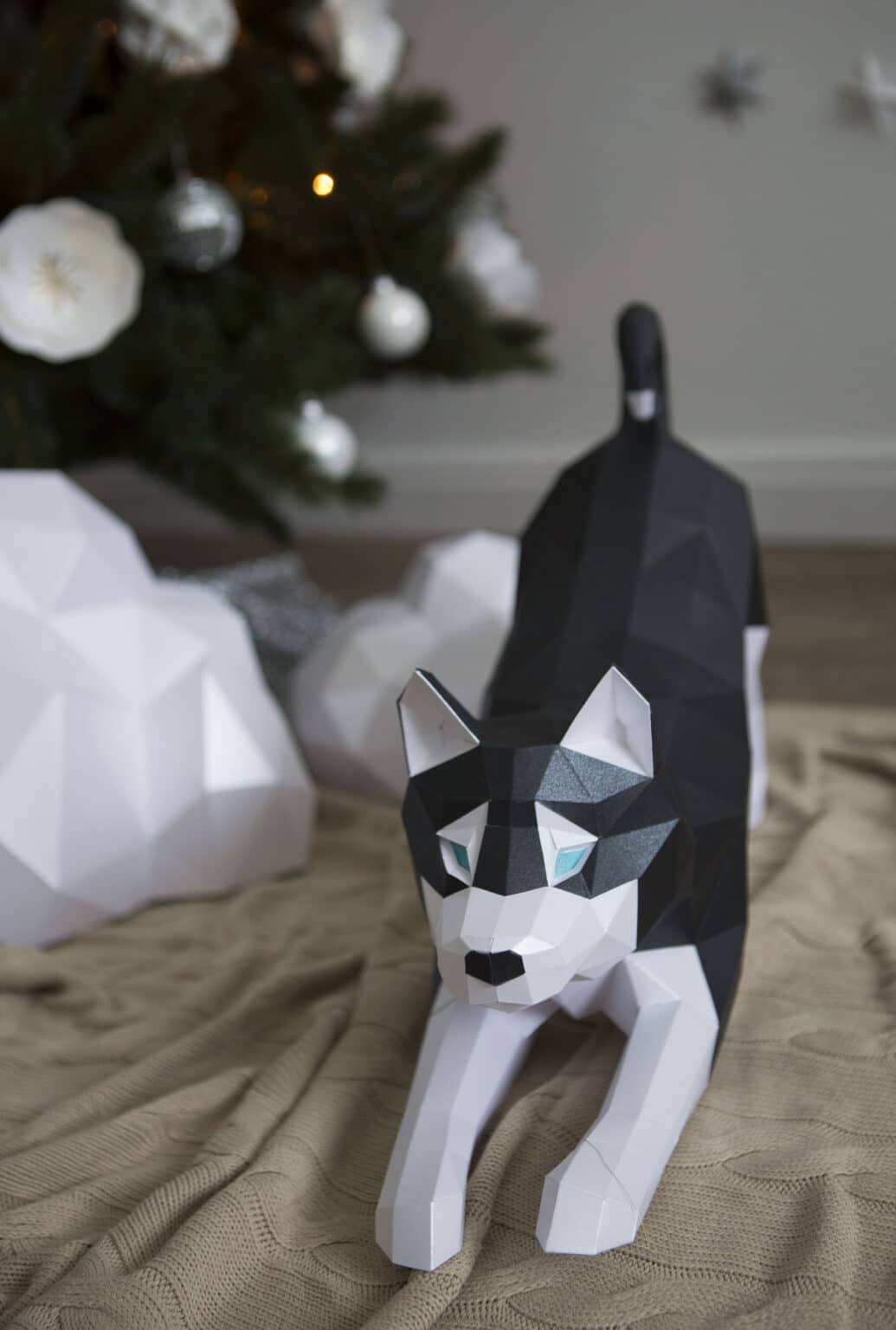 Papercraft de husky en origami 3D Papercraft de husky en origami 3D
