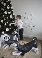 Husky allongé en papercraft 3D