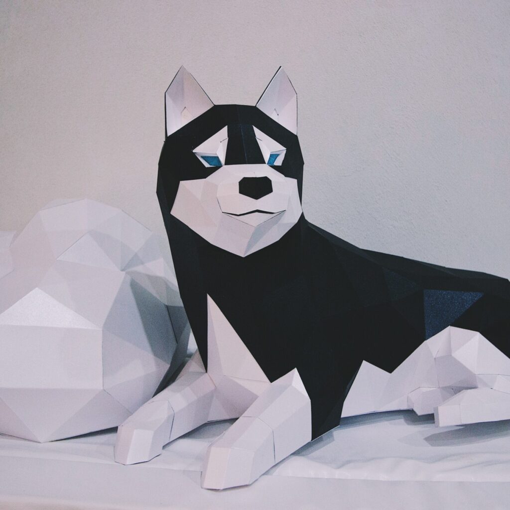 Husky allongé en papercraft 3D