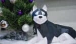 Husky allongé en papercraft 3D